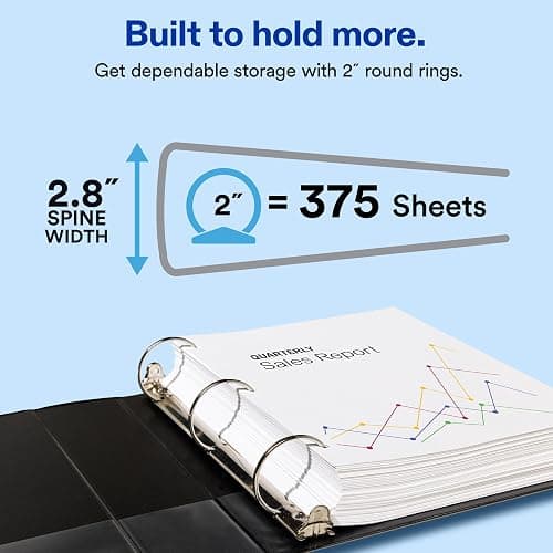 Avery Standard View 3 Ring Binder, 2" Round Rings, 375-Sheet Capacity, 2.8 Inch Wide Spine, 1 White Binder, Ideal for Lightweight Organization and Occasional Referencing (05731) thumbnail 2