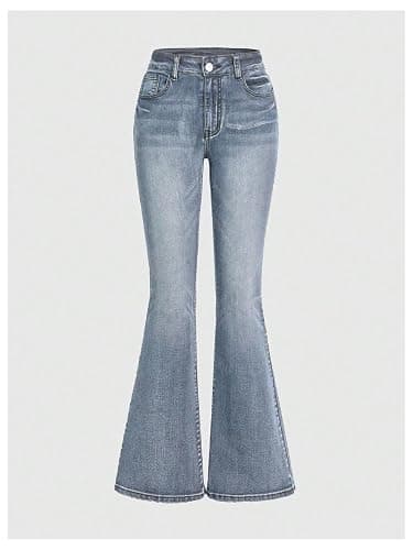 MakeMeChic Women's Flared Jeans Bell Bottom Jeans Embroidered Y2K High Waist Stretchy Denim Pants thumbnail 2