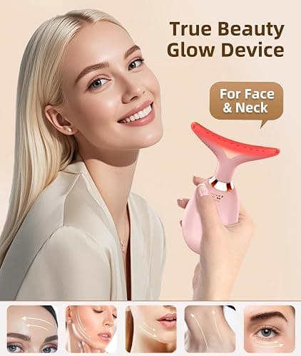 ELISHINE 7 Color Face and Neck Massager Light Therapy, Red Light Based Facial Massager for Skin Care, Firming, Smoothing (Rose Golden) thumbnail 4