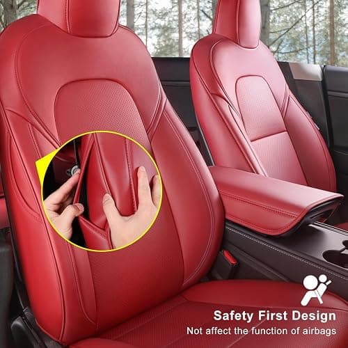 Wekar Tesla Model Y Car Seat Covers Nappa Leather Car Interior Seat Airbag Compatible Cushion Cover Full Set Custom Fit 2024 2023 2022 2021 2020, Nappa Wine Red thumbnail 3