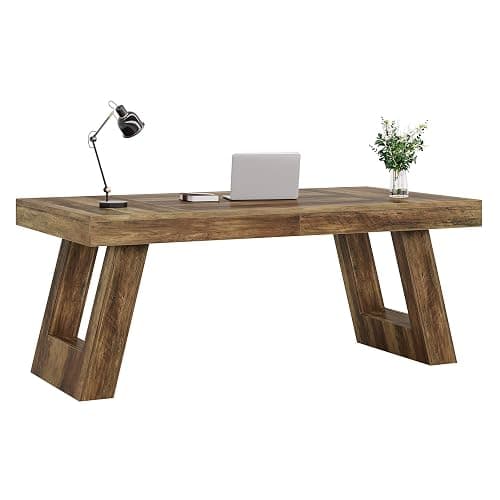 Tribesigns 63 Inches Wood Executive Desk, Large Home Office Computer Desk with Double Pedestal, Industrial Study Writing Table, Business Workstation for PC Laptop, Rustic Brown thumbnail 9