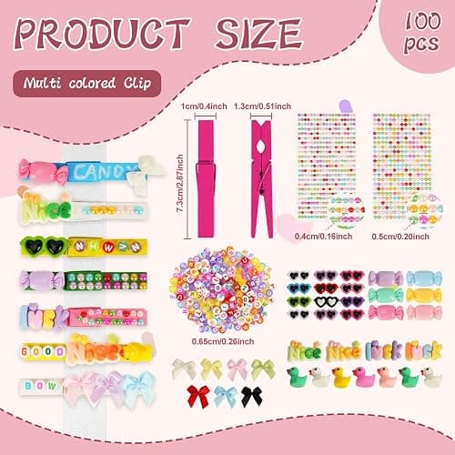 50-Pack Cheer Pins Kits-50pcs 2.9 Inch Wooden Clothespins in 10 Colors, 58 Resin Charms, 2 Gem Sticker Sheets, 200 Letter Beads for Team Spirit, Classroom Crafts & Cheerleading Accessories thumbnail 3