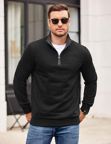 COOFANDY Mens Quarter Zip Pullover Mock Neck Quilted Sweatshirt Casual Long Sleeve Polo Sweater thumbnail 5
