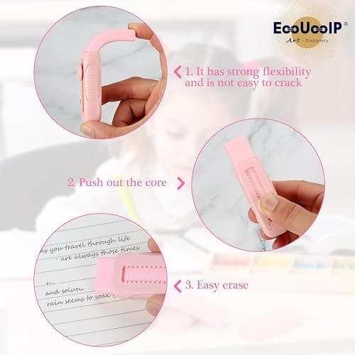 4+1 Pack Rubber Pink Erasers Sliding Retractable Eraser, Large Pink Erasers, Soft Cute Eraser, Large Pencil Eraser for School Office Art Drawing Pencil Eraser for Kids thumbnail 4