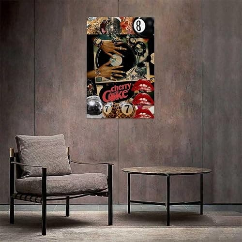 Retro Pop Culture Collage Canvas Wall Art Leopard Print Disco Ball Cherry Coke Posters with Vinyl Record And Glam Nails Trendy Bedroom Music Room Bar Lounge Canvas Poster Wall Art Decoration for Home, thumbnail 4
