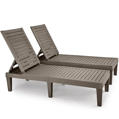 YITAHOME Chaise Outdoor Lounge Chairs with Adjustable Backrest, Multi-Functional Patio Loungers Easy Assembly & Lightweight, Waterproof Poolside Chaise Lounge with 265lbs Capacity, Set of 2, Taupe - Image 1