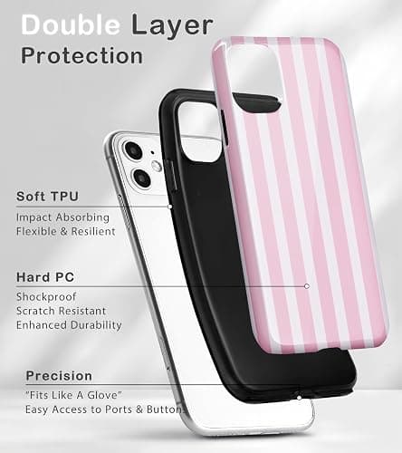 Amzfield for iPhone 11 Cute Striped Phone Case, Pink | Stripes Phone Case, Summer Aesthetic Design for Women Girls Fall Chic Girly Pretty Dual Layer Hybrid Protection Elegant thumbnail 3