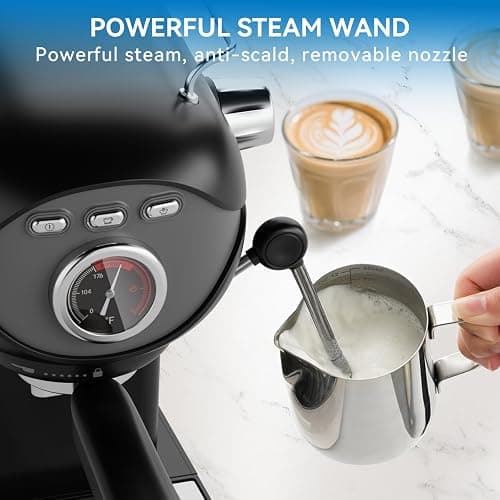 XIXUBX Espresso Machine, 20 BAR Pump Temperature Control, Compact Espresso Maker with Steam Milk Frother, Professional Coffee Makers for Home, Cappuccino, Latte, Gifts for Coffee Lover, Black thumbnail 4