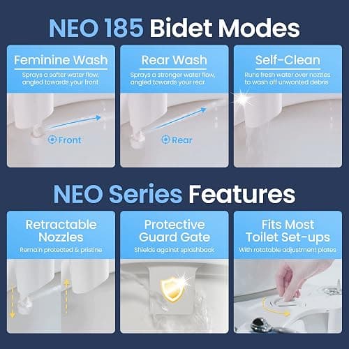 LUXE Bidet NEO 185 - Dual Nozzle, Self-Cleaning, Non-Electric Bidet Attachment for Toilet Seat, Adjustable Water Pressure, Rear & Feminine Wash (White) thumbnail 4