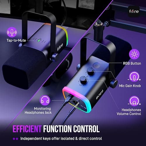 FIFINE XLR/USB Gaming Microphone Set, Dynamic PC Mic for Streaming Podcasting, Computer RGB Mic Kit with Boom Arm Stand, Mute Button, Headphones Jack, for Recording Vocal Voice-Over-AmpliGame AM8T thumbnail 8