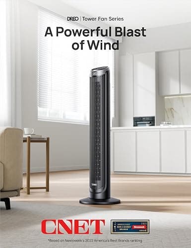 Dreo Tower Fan for Bedroom, 90° Oscillating Fans that Blow Cold Air, 5 Speeds, 4 Modes with 26ft/s Velocity, 12H & 28dB Quiet Timer, Remote, Touch, 40" Standing Floor Fan for Home Office, Black thumbnail 8