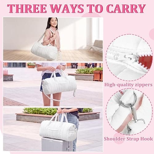 Klyyo Clyro Large Quilted Duffle Bag for Women Gym Tote Bag with Pink Lining Multi-pocket Weekender Overnight Hospital Labor Tote for Sports Workout thumbnail 5