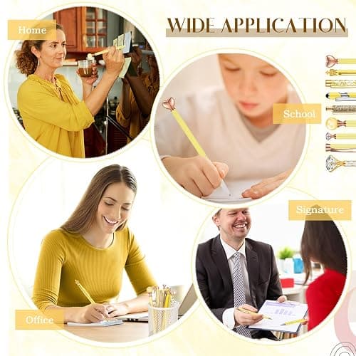 Janmini 9 Pcs Ballpoint Pens Set Metal Crystal Diamond Glitter Pens for Journaling Black Ink Pretty Cute Things Fancy Stationery Gifts for Women Girls Birthday Home Office Desk(Yellow) thumbnail 6