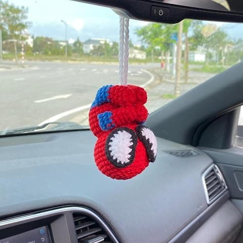 Crochet Spider Hanging Ornament, Cute Hero Rearview Mirror Decoration, Handmade Spider Amigurumi Plush, Car Charm Gift for Him or Her, Funny Car Accessory thumbnail 2