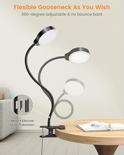 Glocusent 5W Clip on Light, 36 LED Eye Caring Reading Light for Bed, 3 Colors & 5 Brightness Clip on Lamp with Adapter, Perfect Desk Lamp with Clamp/Bunk Bed/Headboard/Table thumbnail 4