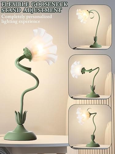 AQDZCNF Flower Table Lamp,LED Reading Light Bedside Vintage Flower Night Light,3 Colors Modes Kawaii Bedside Lamps Decor,Living Room Bedroom Room Lighting Table Lamps Home Decoration (Green) thumbnail 4