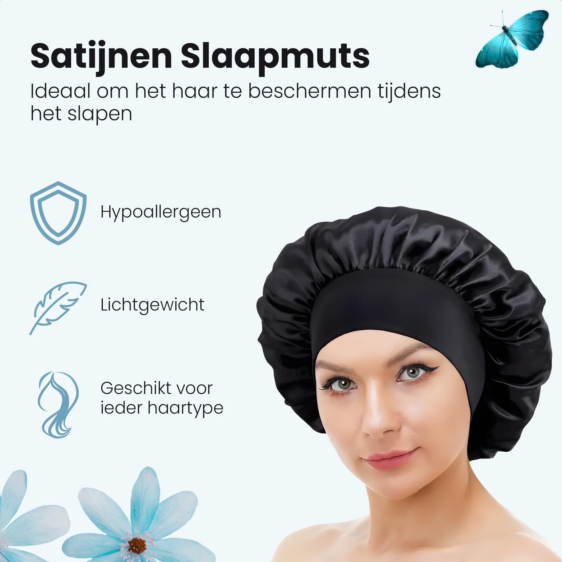 Satin Sleep Cap - 1 Piece - Bonnet satin - Satin Bonnet - Hairnet - Black thumbnail 3