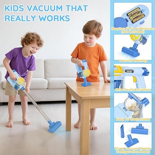 Dreamon Wooden Toddler Cleaning Set - 11Pcs Kids Cleaning Toy Set with 3-in-1 Kids Vacuum That Really Works, Montessori Cleaning Toys with Broom and Mop Set for Toddlers Girls Boys Age 3-6 thumbnail 4