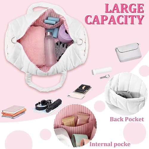 Klyyo Clyro Large Quilted Duffle Bag for Women Gym Tote Bag with Pink Lining Multi-pocket Weekender Overnight Hospital Labor Tote for Sports Workout thumbnail 4