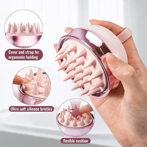 SHINLEA 2 in 1 Scalp Massager Hair Growth,Scalp Scrubber with Soft Silicone Bristles for Dandruff Removal,Shampoo Brush for Exfoliation,Head Massager for Both Wet and Dry Use (Pink) thumbnail 4