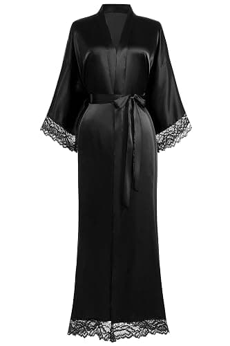 BABEYOND Satin Kimono Robe Silky Long Bridesmaid Wedding Lightweight Bath Robe with Lace Trim - Image 1