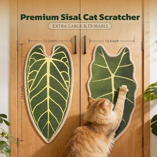 Premium Natural Sisal Botanical Leaf Cat Scratcher Mat, Extra Large Leaf-Shaped for Wall & Floor, Indoor Jungle Decor, Furniture Protector, Durable Cat Scratcher with Stylish Leaf Design (Velvet taro) thumbnail 3