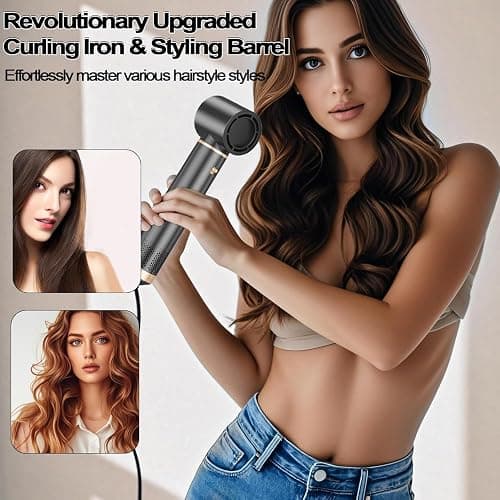 5 in 1 Hair Dryer Brush Hot Air Curling Negative Ion Air Styler，Multi Function Blow Dryer with Curling Wand, Straightening, and Volumizing Hot Air Brush for All Hair Types（Black） - Black thumbnail 4