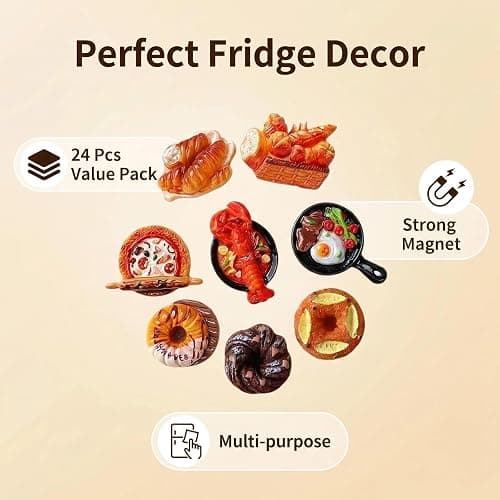 UJBVCX 24 Pieces Cute Mini Food Fridge Magnets, Funny Refrigerator Magnets, Colorful Cute Bread Refrigerator Tiny 3D, for Decor Whiteboard, Kitchen thumbnail 6