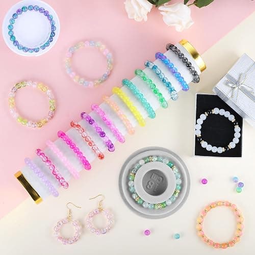 Funtopia 8mm Glass Beads for Jewelry Making, 4 Types 96 Colors Glass Beads Bracelet Making Kit, 2276pcs Round Crystal Beads for Bracelets Necklace Earrings DIY Crafts thumbnail 2