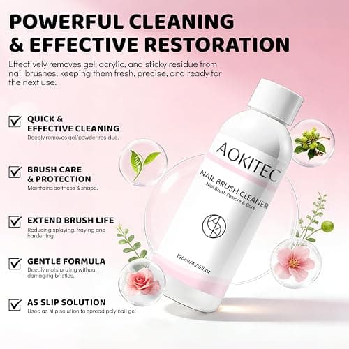Aokitec Acrylic Nail Brush Cleaner: 60 ml Acrylic Brush Monomer Liquid Cleaner Castor Oil Nail Brush Cleaner Conditioner Restorer, Effective Cleaning & Care for Nail Techs and DIY thumbnail 6