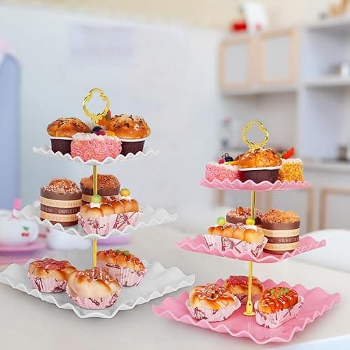 5 Pcs Dessert Table Display Set - 2 Pcs 3-Tier Dessert Display Stands & 3 Pcs Serving Tray - Dessert Trays Dessert Stands Treat Table Displays Set for Tea Parties,Birthdays & Baby Showers thumbnail 2
