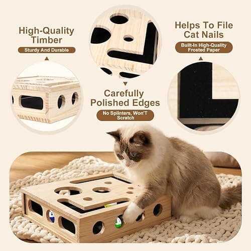Clawsaver Box for Cats, Cat Clawsaver, Rufftopia Cat Claw Saver, Cat Toys for Indoor Cats - Nail File Box with Interactive Cat Toys, Cat Puzzle Feeder Scratch Puzzle Toy for Indoor Cats (Set-B) thumbnail 2