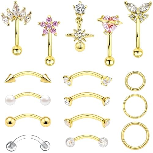 BJFEW Rook Eyebrow Piercing Jewelry Surgical Stainless Steel Vertical Labret Lip Jewelry Gold Silver 16G Curved Barbell Cartilage Helix Conch Tragus Daith Hoop Earrings for Women - Image 1