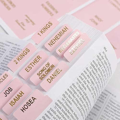 Bible Tabs for Women, 100 Tabs, Laminated Bible Book Tabs for Study Bible,Easy to Read and Apply Bible Chapter Tabs(Gold Foil Embossed Lettering), Bible Study Supplies, Pink Bible Labels Tabs thumbnail 3