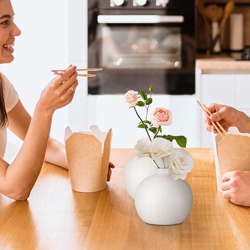 YAJODI Ceramic Vase Small White Vase- Flower Vases for Home Decor, Dry Flower Vases for Modern Farmhouse, Living Room Decoration, Table Décor, Bookshelf, Mantle, Entryway (White) thumbnail 7