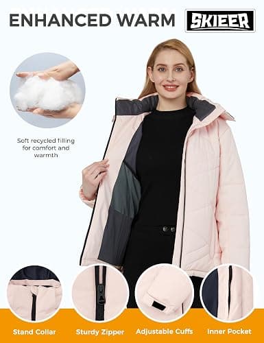 Skieer Women's Waterproof Ski Jacket Warm Snow Winter Coat Mountain Windproof Hooded Raincoat thumbnail 2