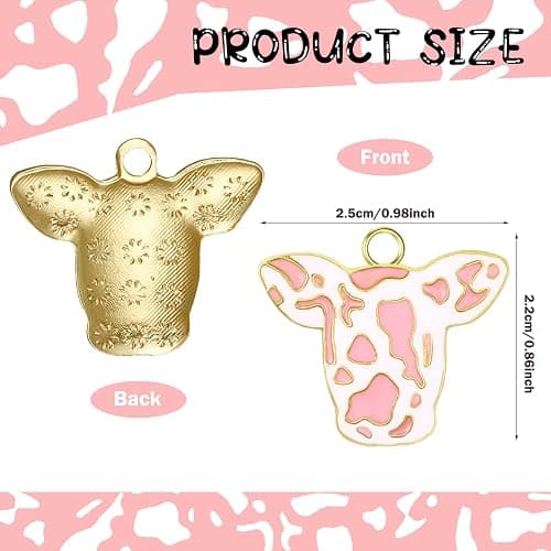 Junkin 24 Pieces Cow Charms Pendants Metal Enamel Cute Cow Charms Pendants Metal Animal Jewelry Making Earrings Necklace for Thanksgiving Christmas Gift Keychain DIY Crafts, 2 Colors thumbnail 3