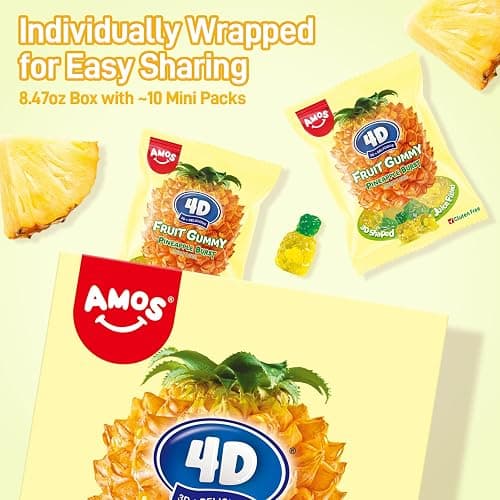AMOS 4D Gummy Pineapple Burst Candy,Fruit-Shaped Gummies, Natural Flavor, 240g Individual Sharing Pack thumbnail 4