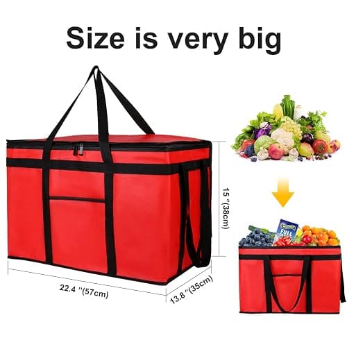 musbus Extra large XXXL Insulated Food Delivery Bag Cooler Bags Keep Food Warm Catering Therma Catering Bag for doordash 22x14x13 Cooler Bags Therma Shopper hot warming RED Pizza BLACK thumbnail 3