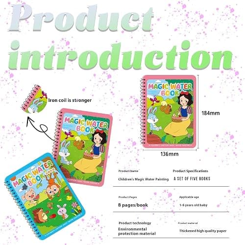 NYXTOB 8pcs Magic Water Book, Magic Water Painting Book, Paint with Water Books for Toddlers 1-3, 8 Painting Themes thumbnail 5