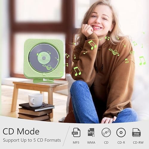 MICOCIOUS Portable CD Player with Bluetooth Desktop CD Player for Home CD Music Players with Remote Control,Timer,Built-in Dual Speakers with LED Display Home Audio Boombox FM Radio (Green) thumbnail 4
