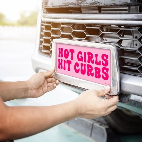 Honey Dew Gifts, Hot Girls Hit Curbs, 12 inch by 6 inch, Funny License Plate, Vanity Plates for Cars, Pink Car Accessories for Women, Cute Girly Groovy Car Tags, HDG-1500 thumbnail 4