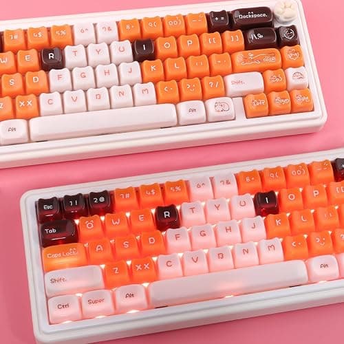 TYRIXKI Ceramic Jade Calico Cat Keycaps, 148 Keys Translucent Orange Jelly Cute Keycaps Mao Profile Creamy Custom Keycap for Cherry Gateron MX Swithes Mechanical Keyboards thumbnail 4