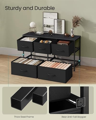 SONGMICS Dresser for Bedroom, Wide Dresser with 5 Fabric Drawers | Chest of Drawers with Steel Frame, for Closet & Entryway, Ink Black and Ebony Black, BELLAH Collection ULGS322B01S thumbnail 6