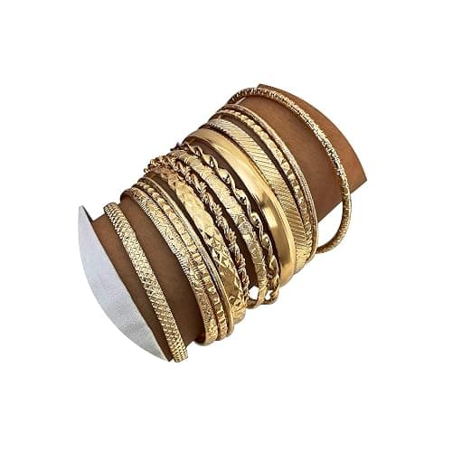 17IF Gold Bangle Bracelet For Women, 14k Multilayer Charm Textured Stackable Bracelets Boho Indian Chunky Cuff Fashion Jewelry Gift - Image 1