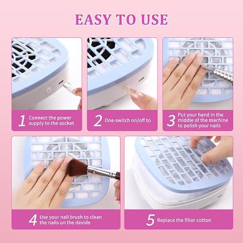 ANGNYA Nail Dust Collector with 10PCS Filter Pads, Compact Vacuum Fan Dust Collector for Beginner Mini Dust Suction Machine Manicure Pedicure Tool for Acrylic Nail Polishing for Home Use thumbnail 7