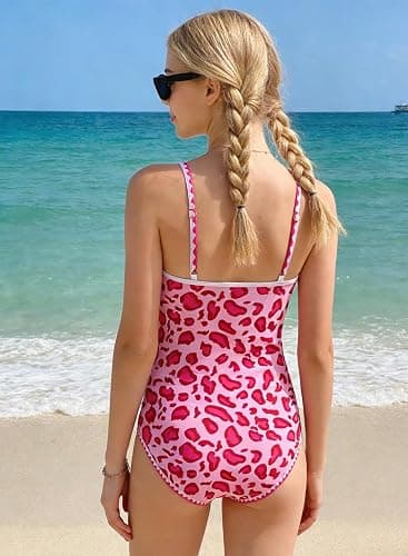 XiaoMoSha Swimming Costume Girls One Piece Bathing Suit with Adjustable Straps Color Contrast Trim for Age 6-16 Years Teens Girls thumbnail 3