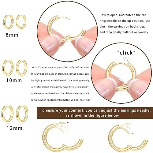 Cuicanstar 9 Pairs Chunky Gold Plated Hoop Earrings Lightweight 14K Gold Plated Hoops Earrings Minimalist Artificial Cubic Zirconia Huggie Earrings Set for Women thumbnail 7
