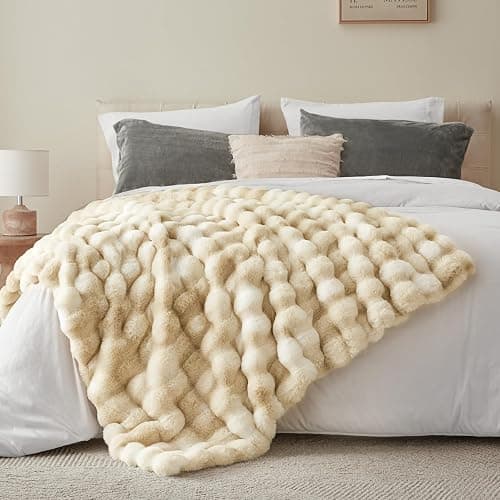 BEDELITE Faux Fur Throw Blanket for Couch, Decorative Tie-Dye Khaki Plush Bubble Blanket - Super Soft & Cozy Fluffy Faux Rabbit Fur Blanket for Women Gift, 60x80 Inches thumbnail 7