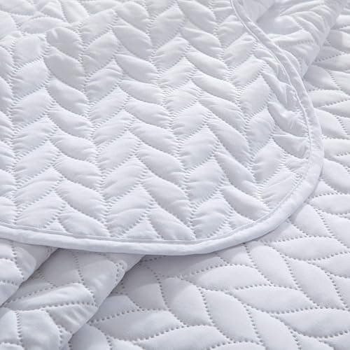 MOONLIGHT20015 Twin Quilt Set (66" x 86") with 1 Pillow Sham (20" x 26"+2") for All Season - 2 Pcs Reversible Bedding Set Lightweight Microfiber Coverlet Embossed Pattern Quilted Bedspread (White) thumbnail 8